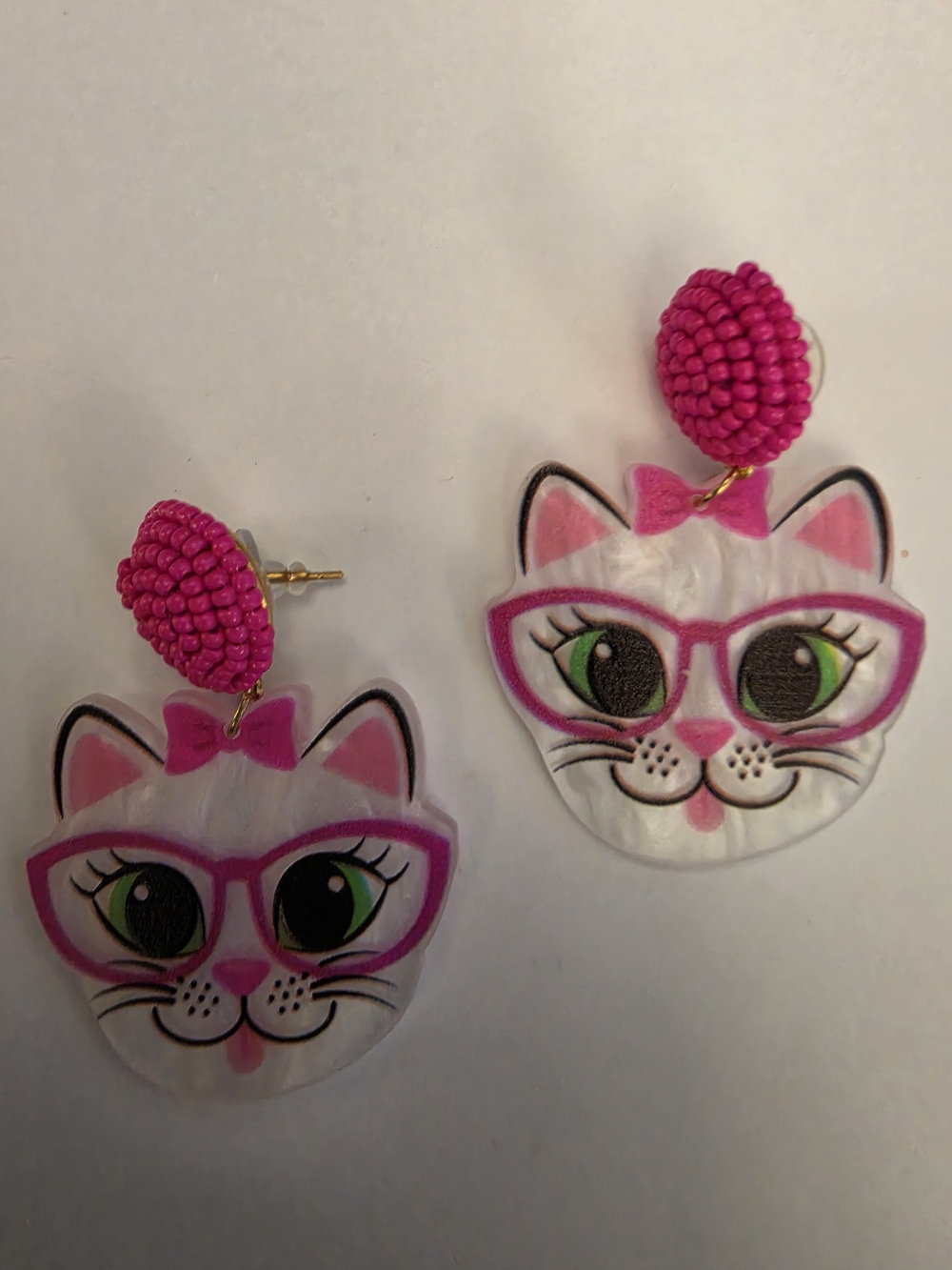 Cute Cat Face Drop Earrings in Hot Pink